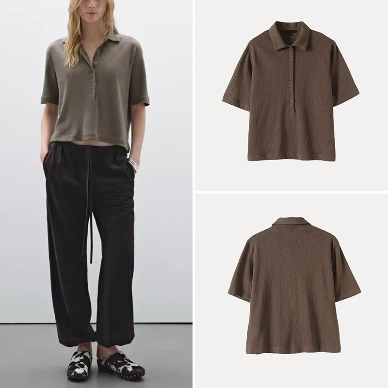 Spring 2025 Women's High Intelligence Sensation Commute Style Lightweight Knitted Short Sleeve T-Shirt Street Style Regular L...