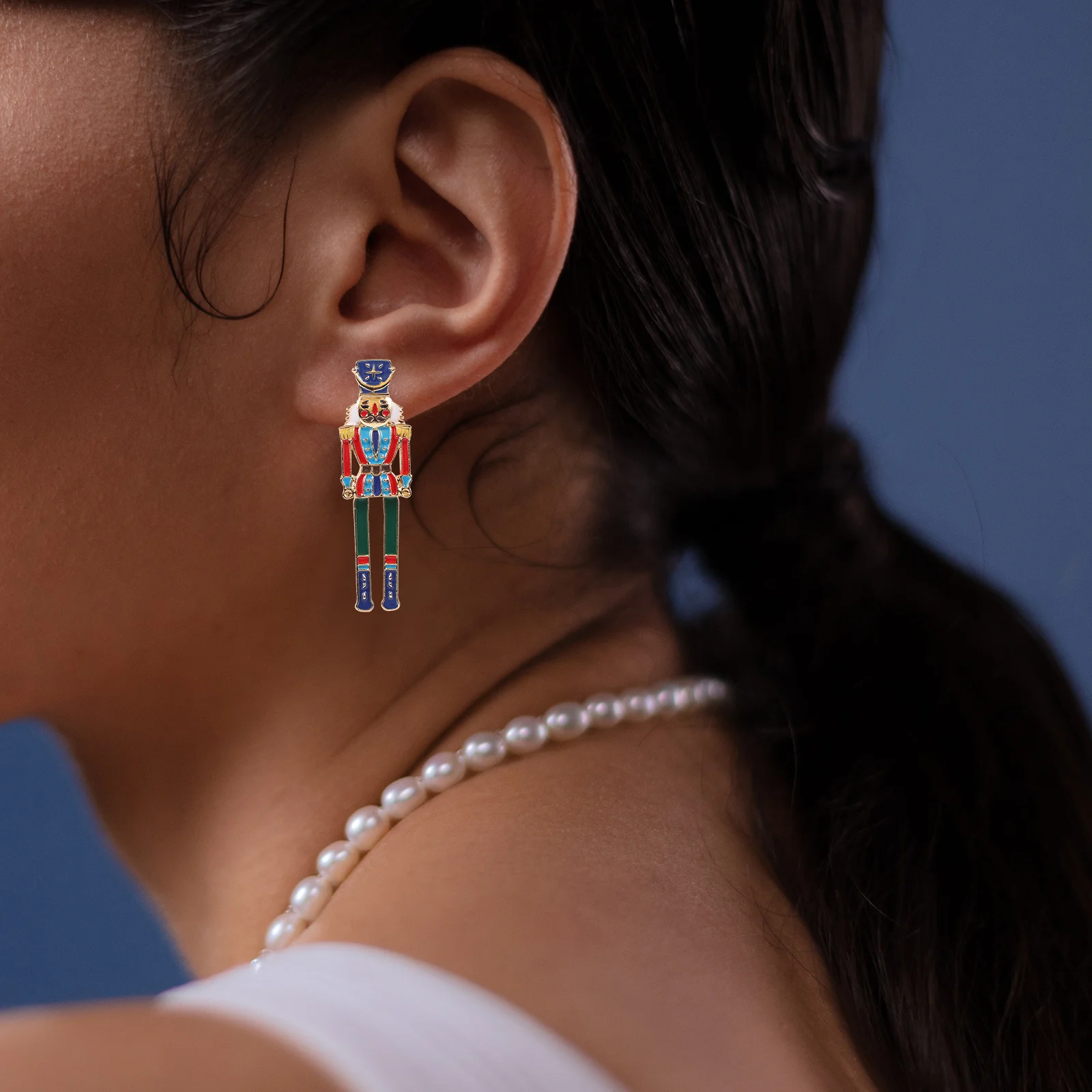 

1 Pair Nutcracker Ear Cute Mini Earrings For Women Lightweight Metal Studs Wedding Party Birthday Gift Tiny Jewelry