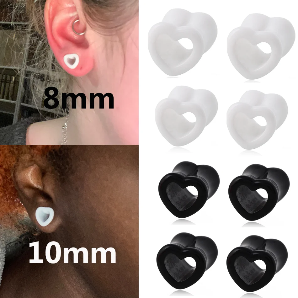 1 para 4-10mm czarno-biała miłość serce akrylowe ciało wtyczka tunelowa biżuteria na nosze ekspander Piercing nausznik