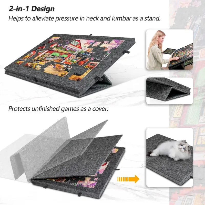 Portable puzzle table board with stand cover