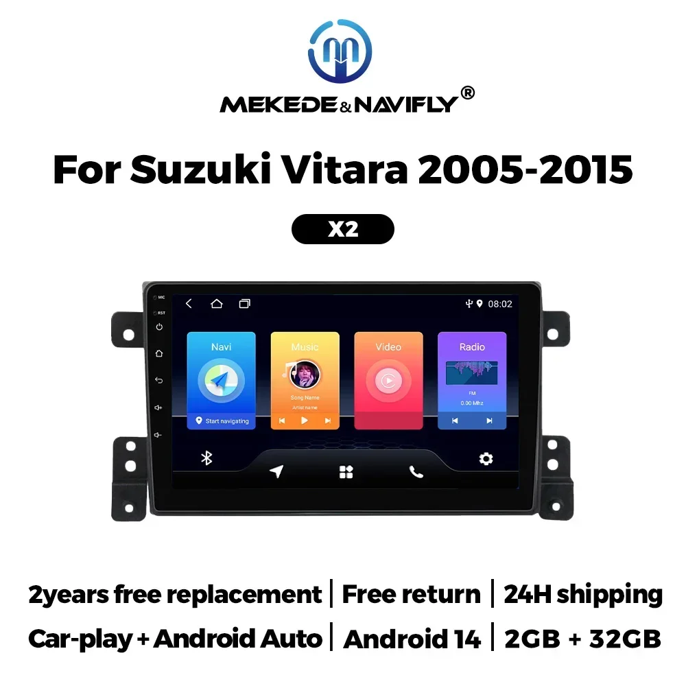 2 Din Android 14 Car Radio for Suzuki Grand Vitara 3 2005 -2015 Carplay Auto Stereo 9 Inch Multimedia Video Player GPS Head Unit