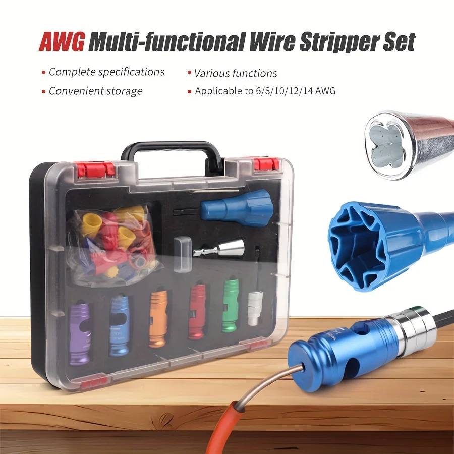 

AWG Multi-functional Wire Stripper Set, 6/8/10/12/14AWG Cable Stripping Tool Kit with Storage Case for Electricians