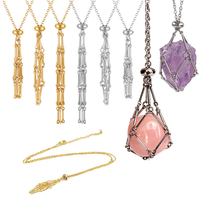 Stainless Steel Crystal Cage Necklace Holder Women Men Net Metal Cord Chain Stone Collecting Pocket Adjustable Pendant Jewelry