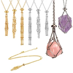 Stainless Steel Crystal Cage Necklace Holder Women Men Net Metal Cord Chain Stone Collecting Pocket Adjustable Pendant Jewelry