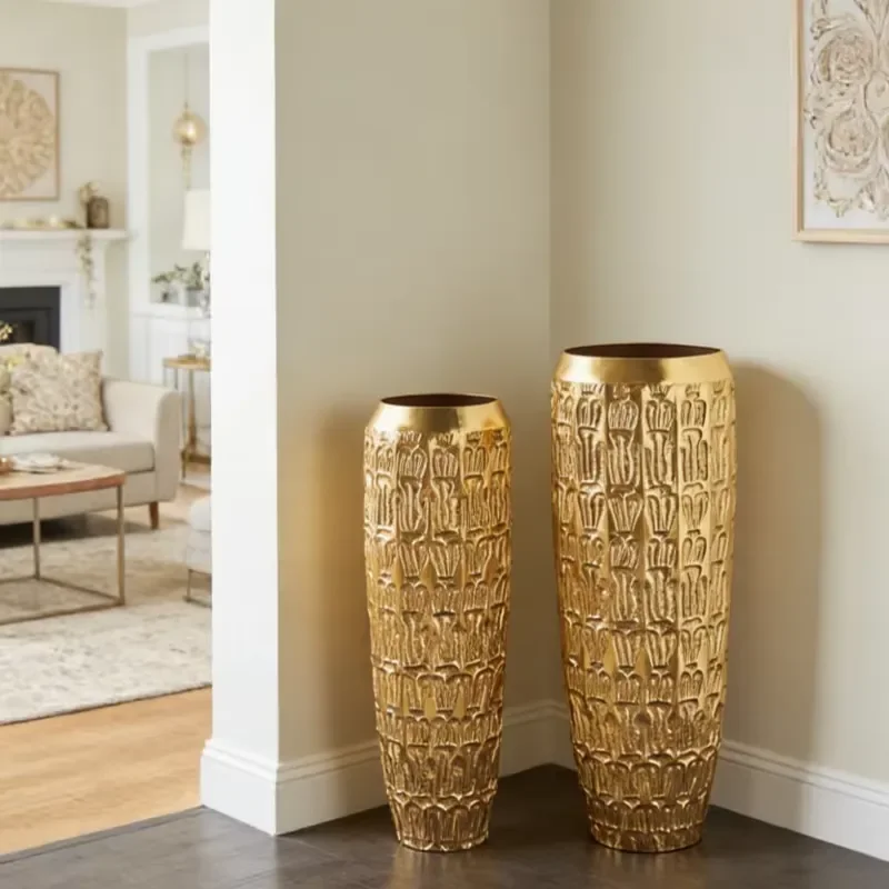 Maceteros De Metal Dorados Individual Altos,Vases Big for Home Decor,Gold Vases for Floor