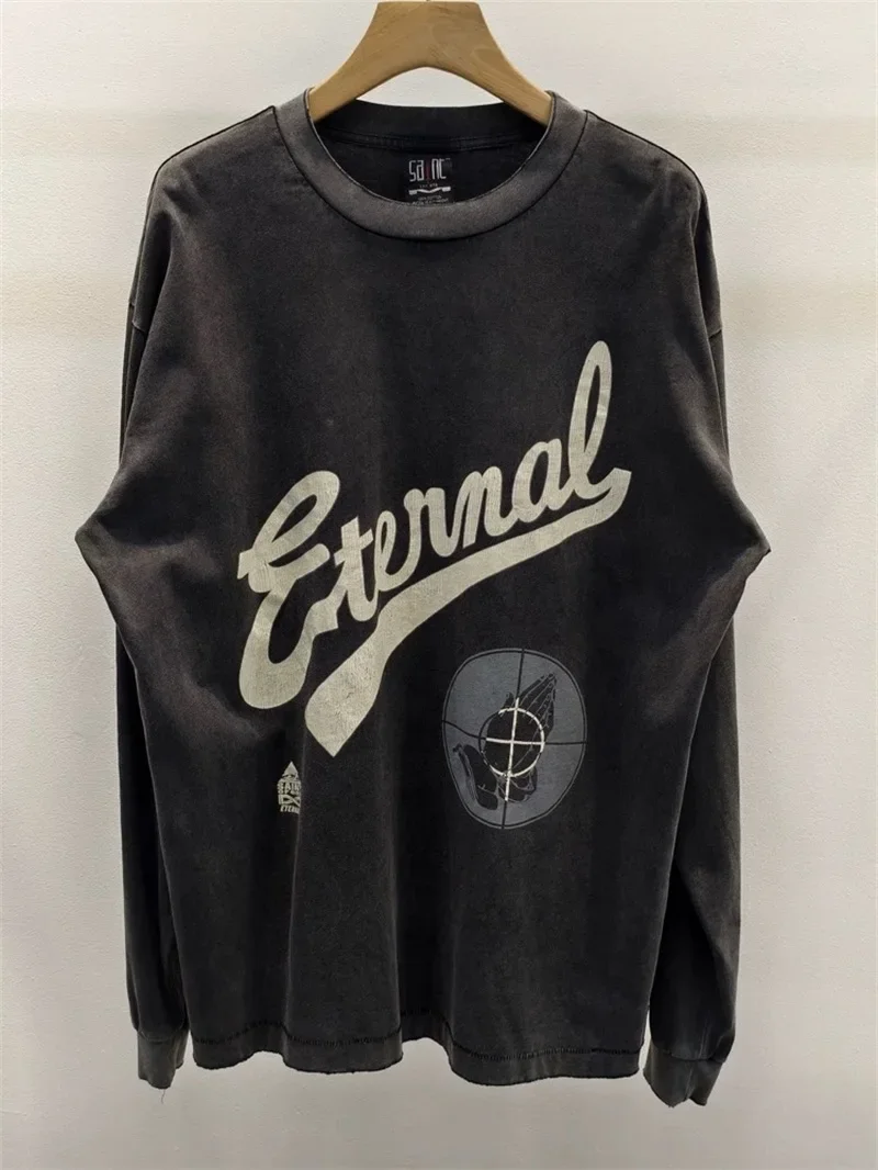 Saint Michael Oversized Eternal Longsleeve Sweatshirt Oversized Black Washed Men’s T Shirts