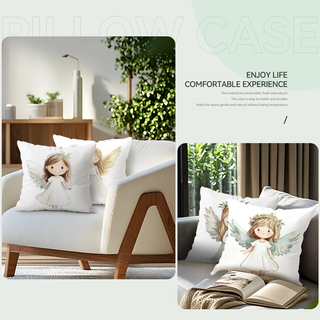 

Cute Little Angel Cushion Pillowcase Printed Polyester 45x45cm Throw Pillowcover Decorative Sofa Cushion Pillowslip Home Decor