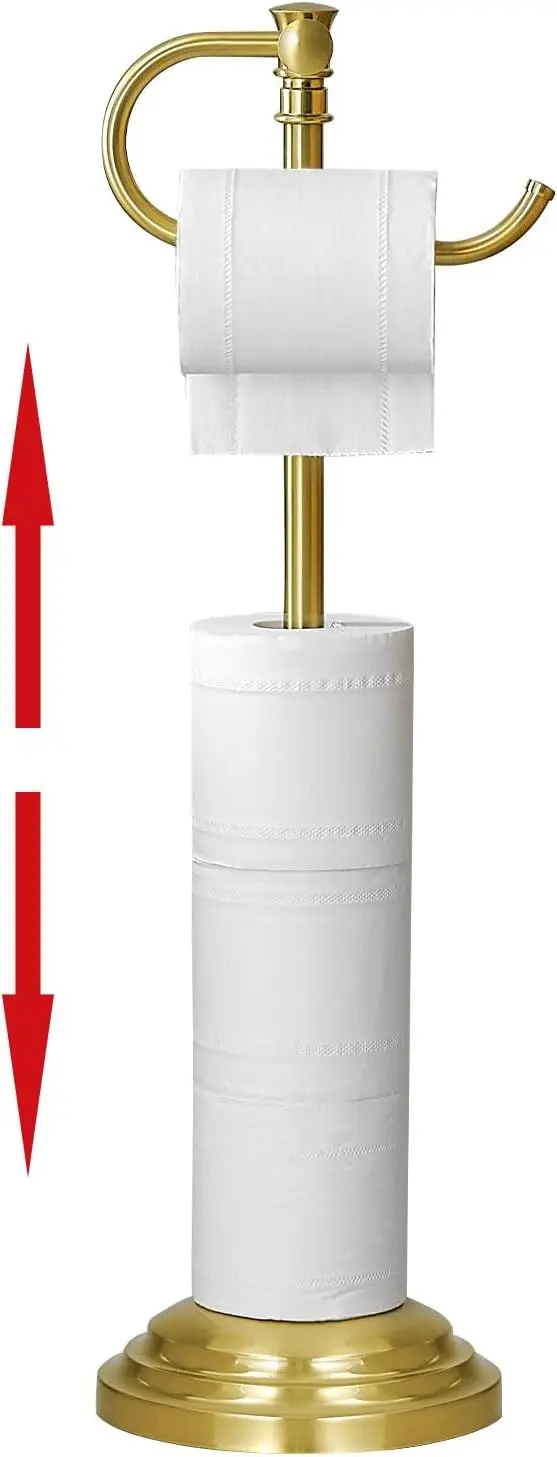 

Adjustable Floor Toilet Paper Holder Stand, Brushed Gold, Free Standing with Storage, Stainless Steel (12.4" to 22.8")