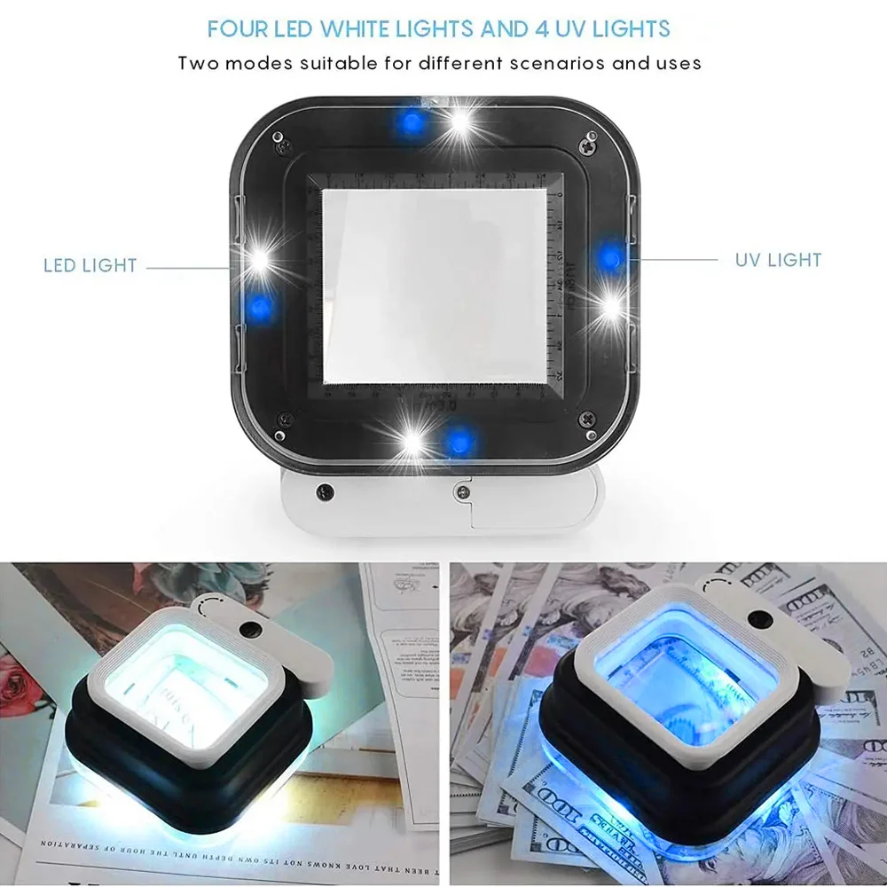 10X 15X 20X Magnifying Glass LED Lamp Handheld Magnifier With Scale Rectangle Folding Handheld Magnifier