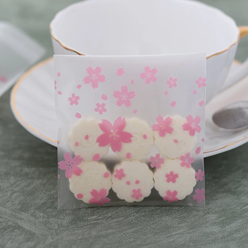 

100 Pcs Sakura Self Adhesive Bags Transparent Candy Packing Gift Wrapping Cookie Bags Cherry Blossom Sealed Strip Dustproof