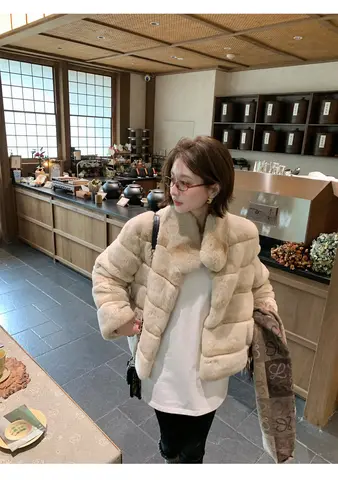 New Whole Skin Otter Rabbit Fur Coat for Women Short Style, Stand-up Collar to Show Slimness, Young Style Fur Jacket Coat