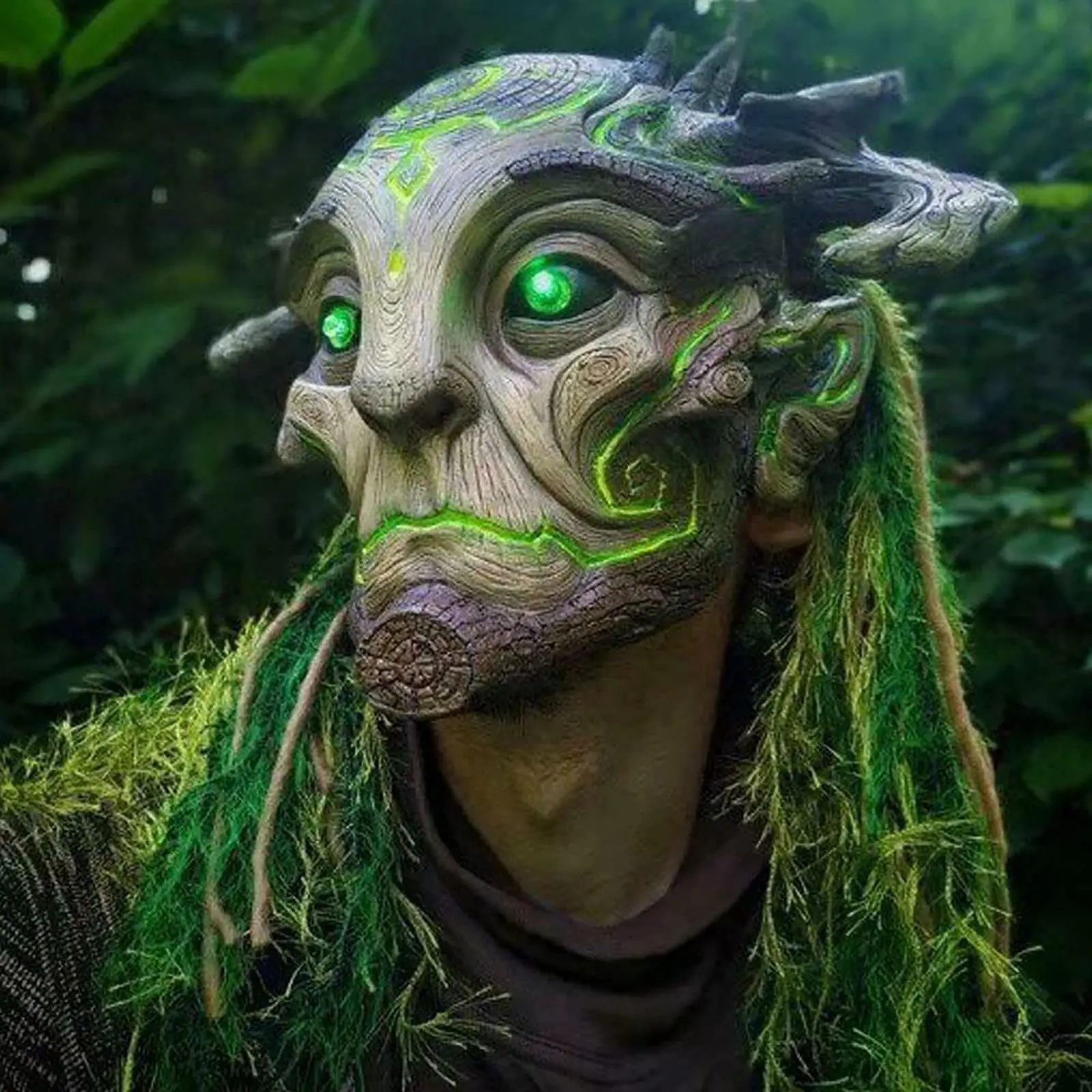 Adult Forest Spirit Mask Elves Led Light Up Mask Realistic Tree Headgear Creepy Zombie Spooky Demon Scary Halloween Cosplay Mask