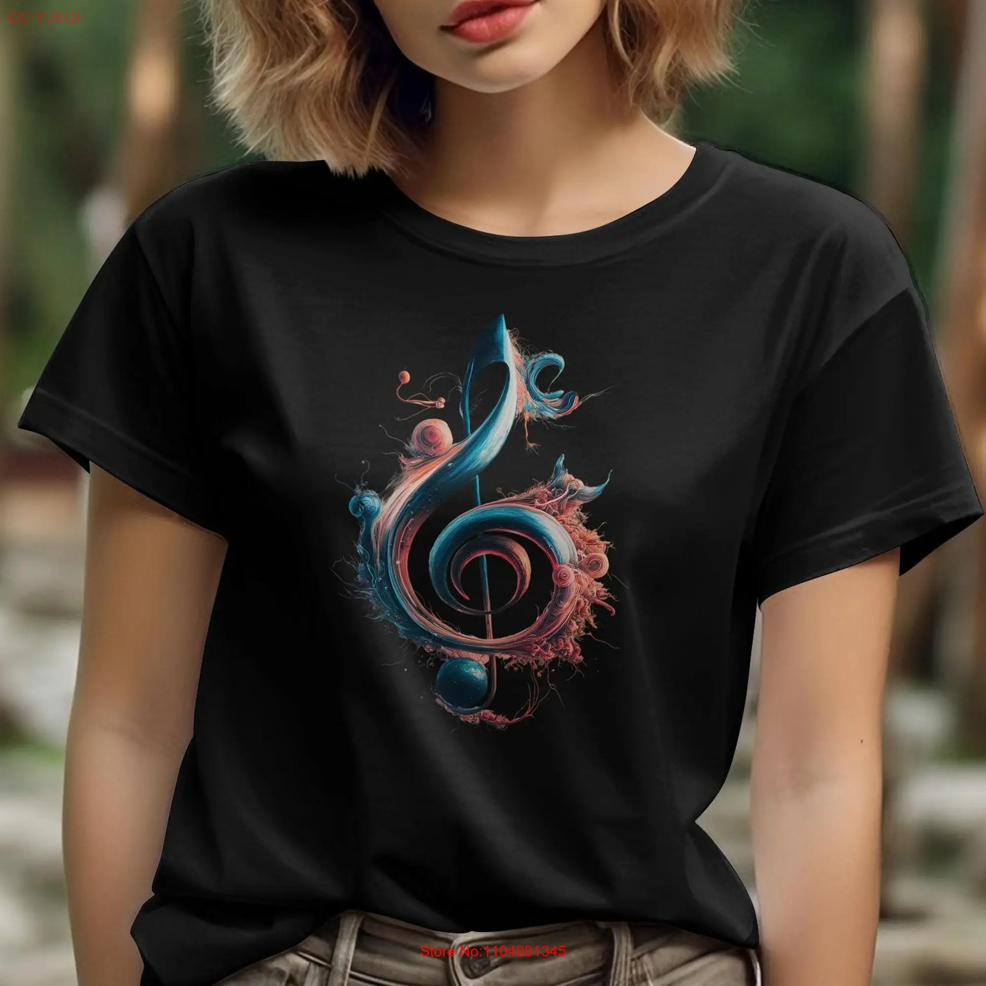 Artistic Treble Clef Design Music Note T Shirt Unique Lover Colorful Musical Art Symbol Trendy long or short sleeves