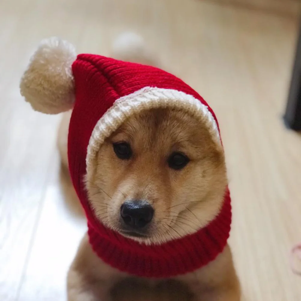 

Pet Christmas Woolen Hat Red Warm Comfortable Headdress for Dog Puppy Party Birthday Photo Taking Pet Hat