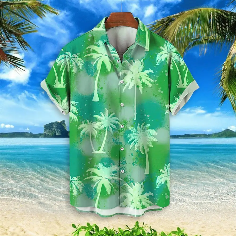 2024 Coconut Tree Hawaiian Shirt Party Summer Men\'s Clothing Top Tshirt Men\'s Shirts Casual Shirt For Men Short Sleeved Fashion