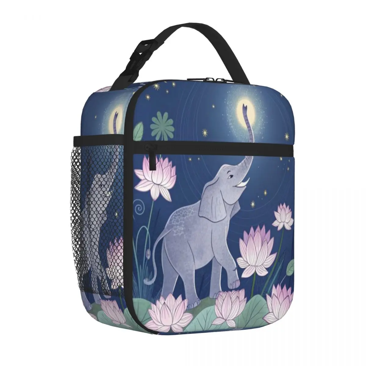 Bestselling Elephants With Trunk Up Patterns Compact Style Insulated Lunch Pouch School Break Time Compact Lunch Bag