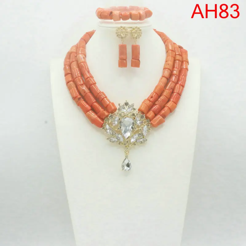 

Natural Real Coral Beads Set Latest Nigerian African Wedding Beads Necklace Jewelry Set Trendy Design Jewelry