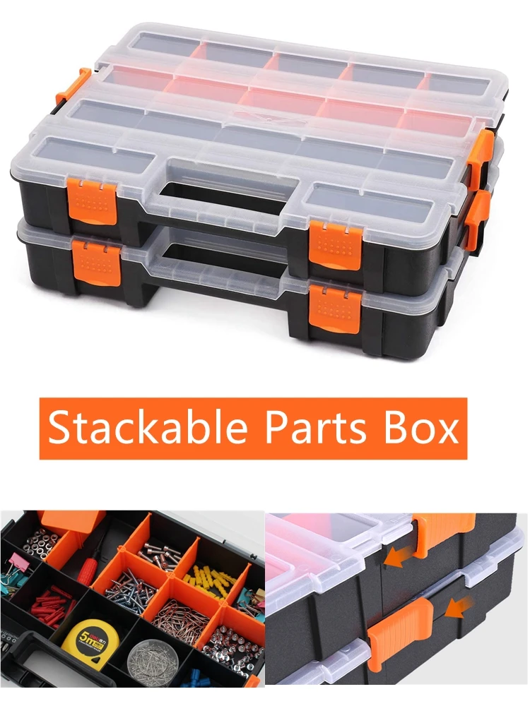 Stackable Tool Box Portable Parts Box Hardware Tool Storage Case Multi-grid Plastic Tool Case Electronic Component Toolbox