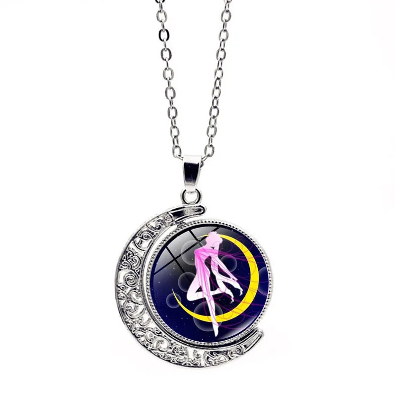 Sailors Moon necklace, double-sided rotating moon pendant necklace, women's anime peripheral retro sweater chain