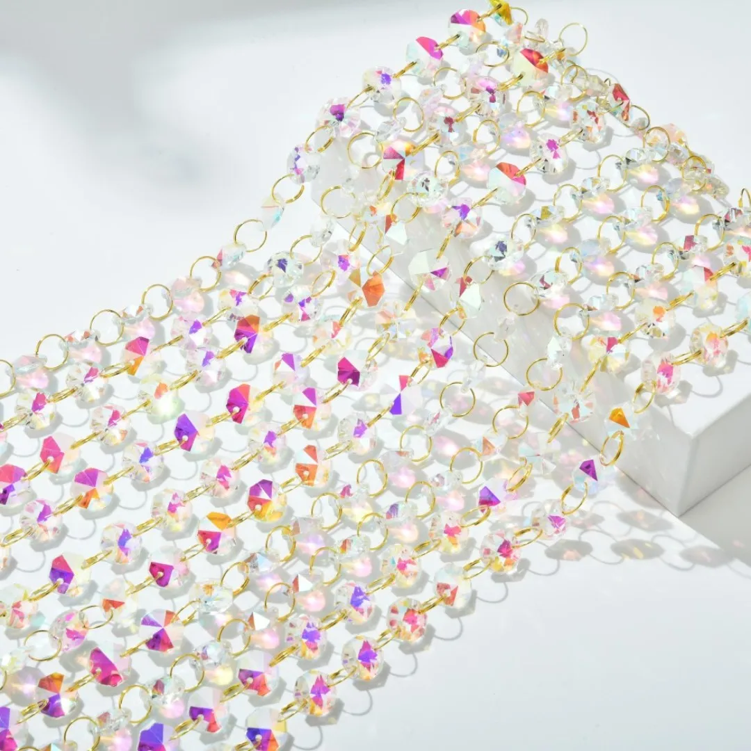 

2 ярда 14 мм подвесная гирлянда-цепочка ABColor кристалл восьмиугольная бусина золотые булавки Свадебная вечеринка занавеска DIY Рождественская елка украшение Декор