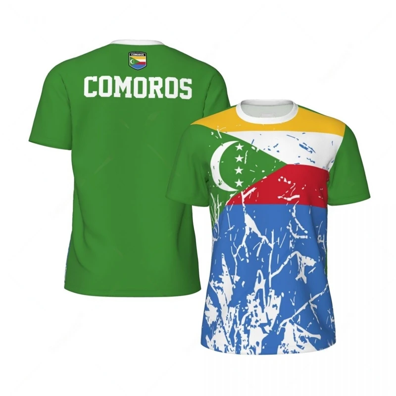 Comoros Flag Graphic Football T Shirts Mens National Emblem 3D Printed Sports T-shirt Running Bike Soccer Tennis Fitness Tees