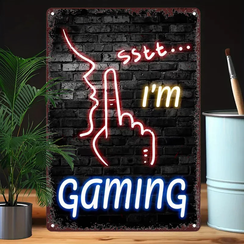 Retro Game Metal Wall Sign, Vintage Iron Wall Art, Non LED Neon Look Game Decor for Bar Cafe  Villa Backyard Coastal Decoration