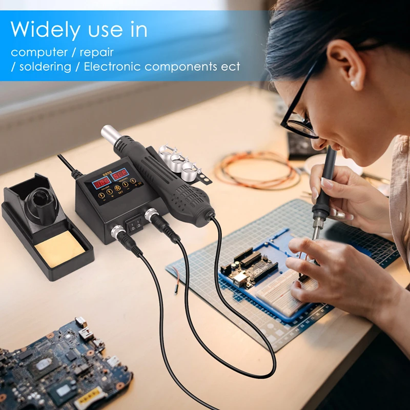 2 in 1 elektrische Lötstation Digitalanzeige Heißluftpistole Schweißen Nacharbeit für BGA SMD PCB IC Reparatur Lötkolben Werkzeuge EU-Stecker – Detail 2