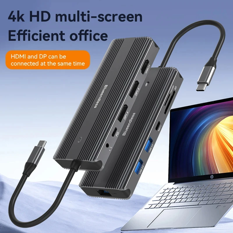 Imagem -02 - Hub Usb c Multifuncional Docking Station Carregador de Transferência de Dados de Alta Velocidade Usb 3.0 Suporta Pd100w K60hz hd Dual dp Hdmi 11 em 1