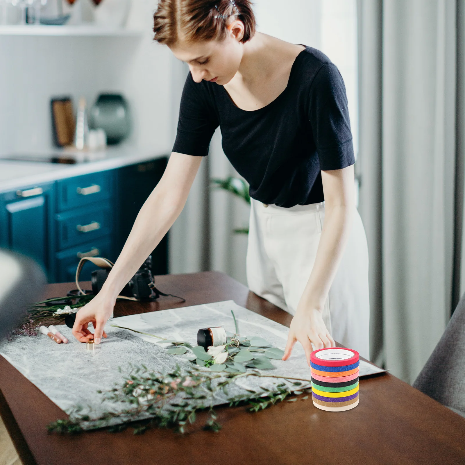 10 لفات شريطٌ لاصق بألوان زاهية سريعة الشائكة سهلة التقشير أشرطة الرسم DIY بها بنفسك الحرف اليدوية السيارات لوحة السيارات الفنان الشريط