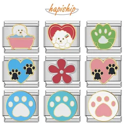 Hapiship 2024 Fashion Pretty Colors Flower Round Dog Paw Charm Italian Links Fit 9mm Bracelet Making Women DIY Jewelry DJ1141-C