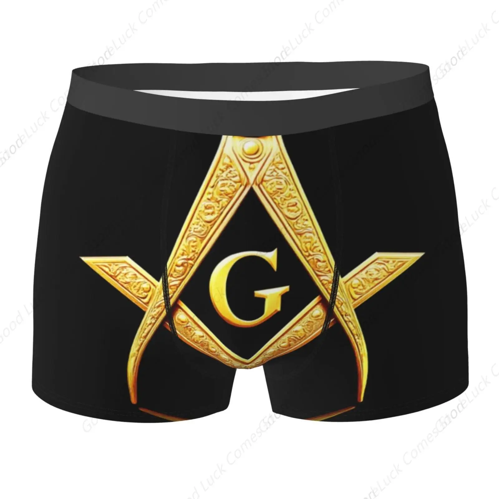 Mens Boxer Briefs Breathable Stretch Underwear (Gold freemason freemasonry masonic)