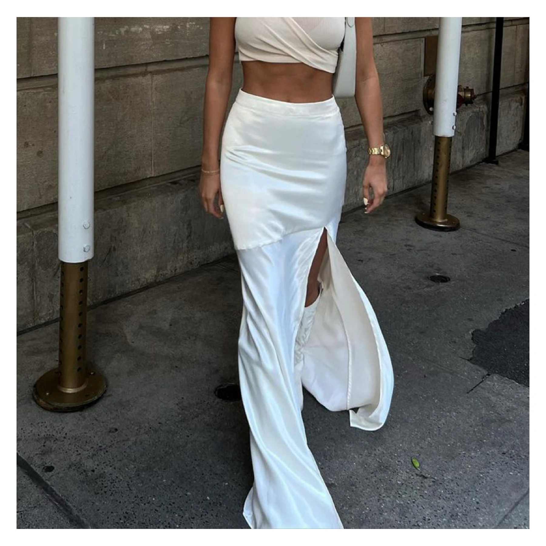 レディースパッチワークスカート、夏のホットスイートスタイル、スリムフィットミッドレングススカート、2025