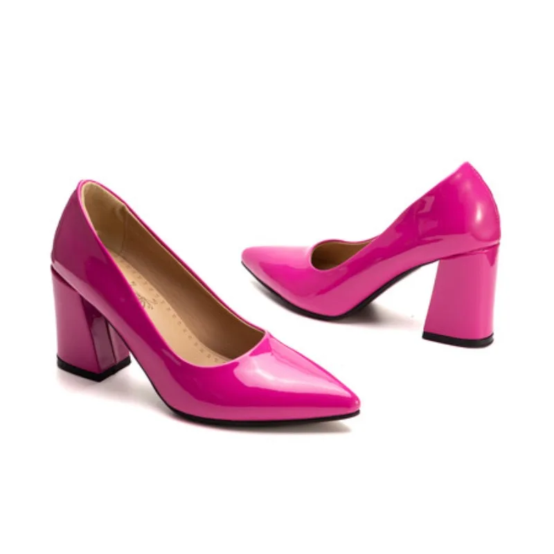 

Square Heels Patent Leather Red Pumps Shoes Woman Classics Pointed Toe Dress Official Pumps Party Plus Size 49 50