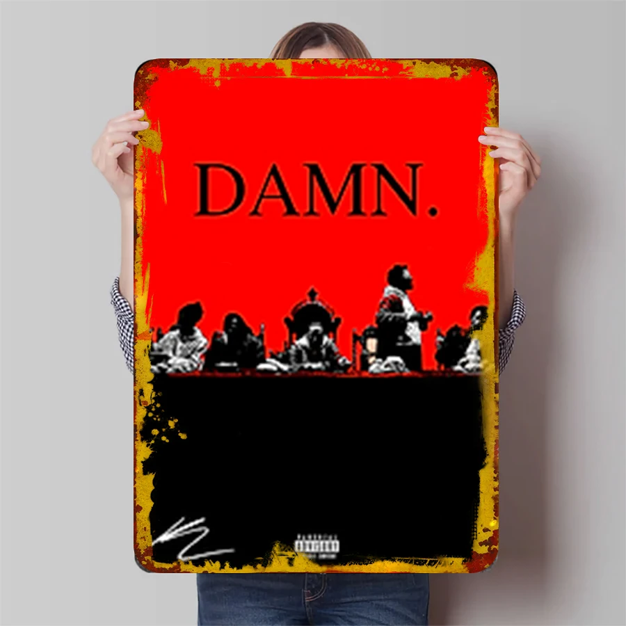 Kendrick Lamar DAMN Album Cover Custom Metal Wall Art Decor for Music Fans Home Bedroom Living Room Decoration