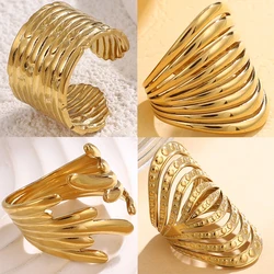 New Arrivals Stainless Steel Rings For Women Irregular Layered Wings Wide Ring Adjustable Opening Rings 2024 Trend Jewelry Gifts