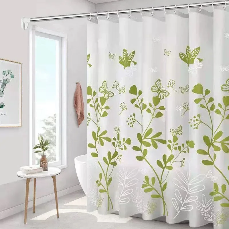 

Shower Curtains Butterfly Flower Print Shower Curtain Waterproof Bathroom Partition Curtains Postal Style with Hooks 180cm PEVA
