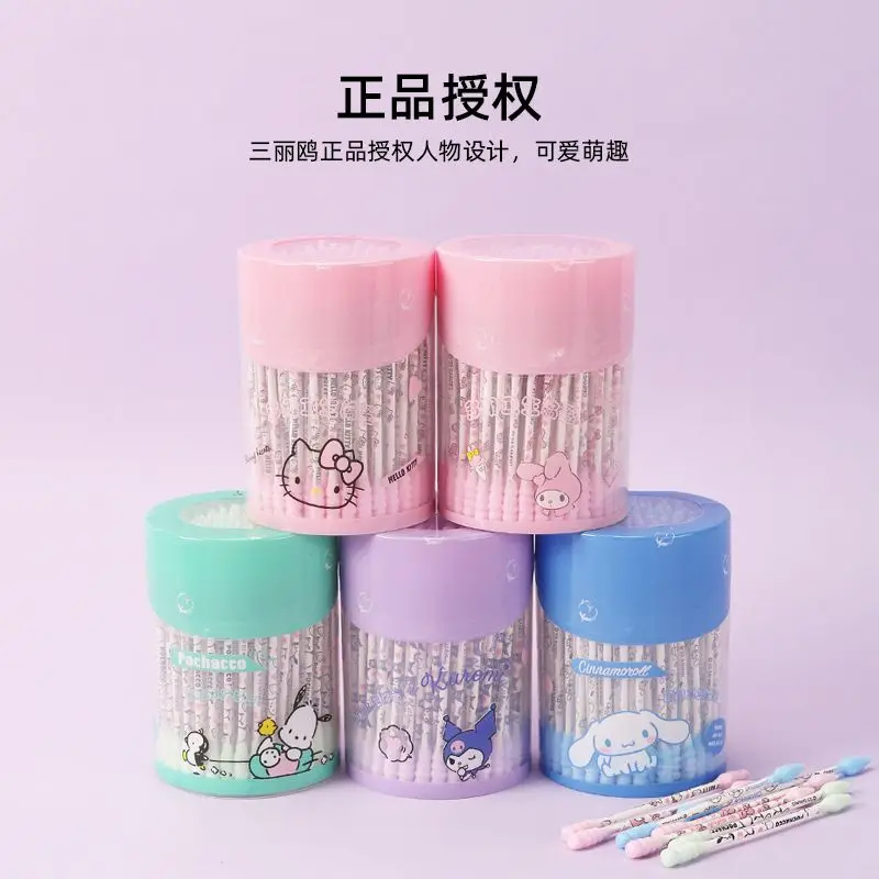 Sanrio Hello Kitty Kuromi Cinnamoroll cotton swab ear picking multifunctional spiral double-head cleaning disposable cotton swab