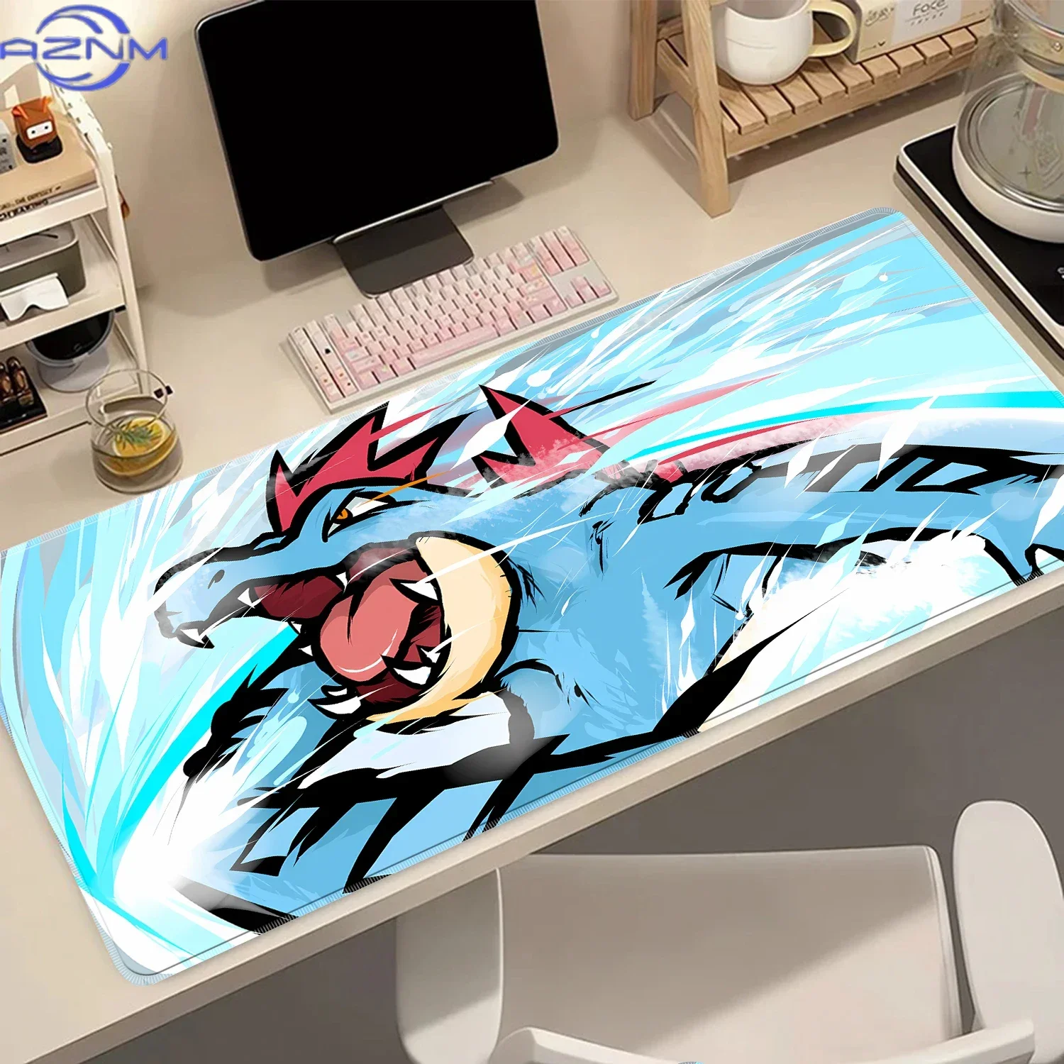 Anime Blue Water Dragon With Red Crest Dynamic Splash Print Mouse Pad Rubber Non Slip Desk Mat For Gaming Office Laptop Decor