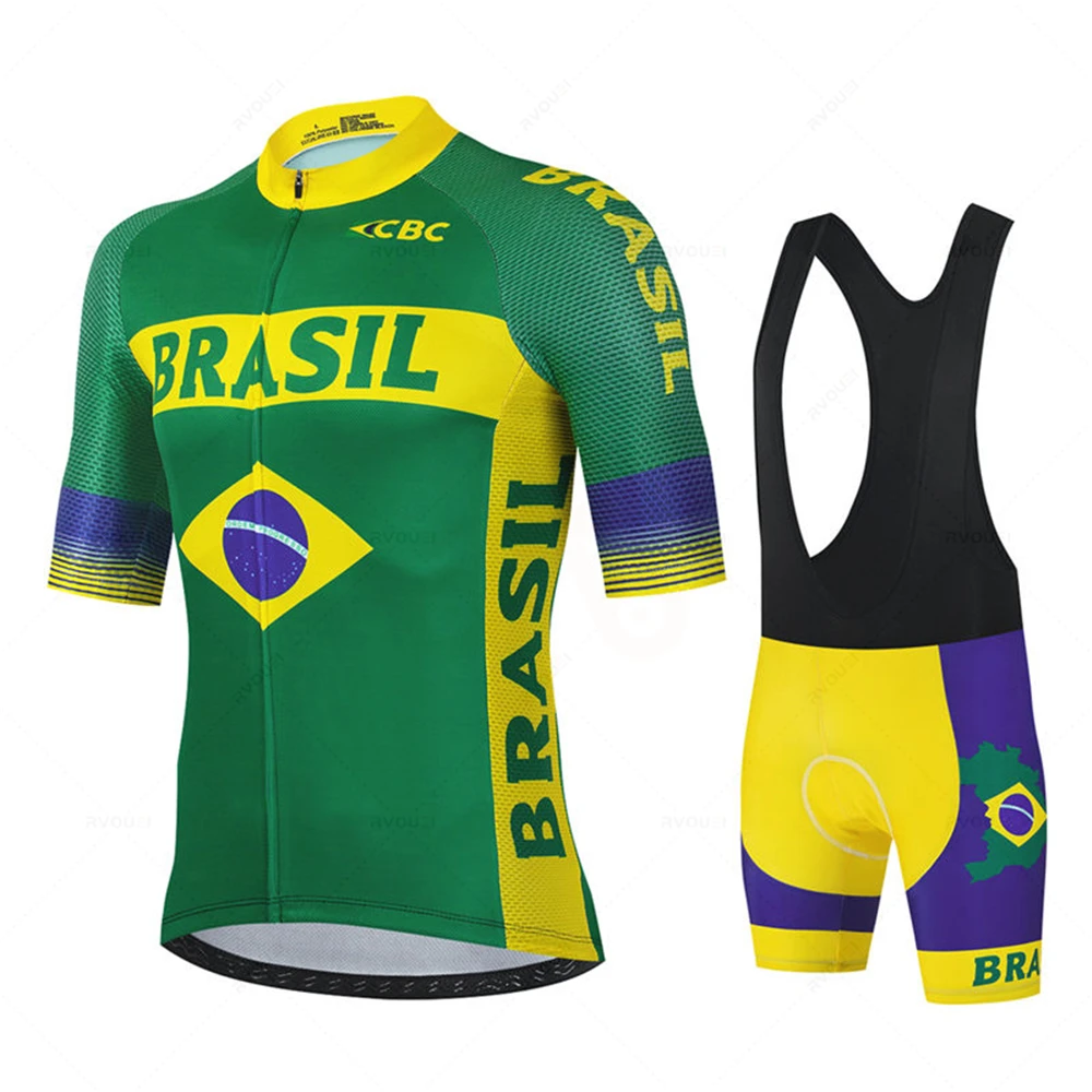 Brazil New Cycling Jersey Set Summer Bicycle Suit Quick Drying Bib Shorts Clothes Mtb Maillot Ropa Ciclismo Mountain Bike Wear