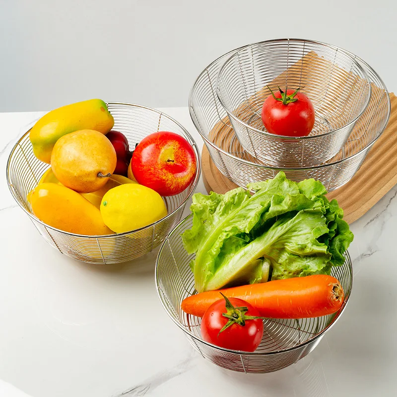 Stainless Steel Drain Basket - Kitchen Sink Vegetable Strainer, Round Fruit Storage Rack for Home Use