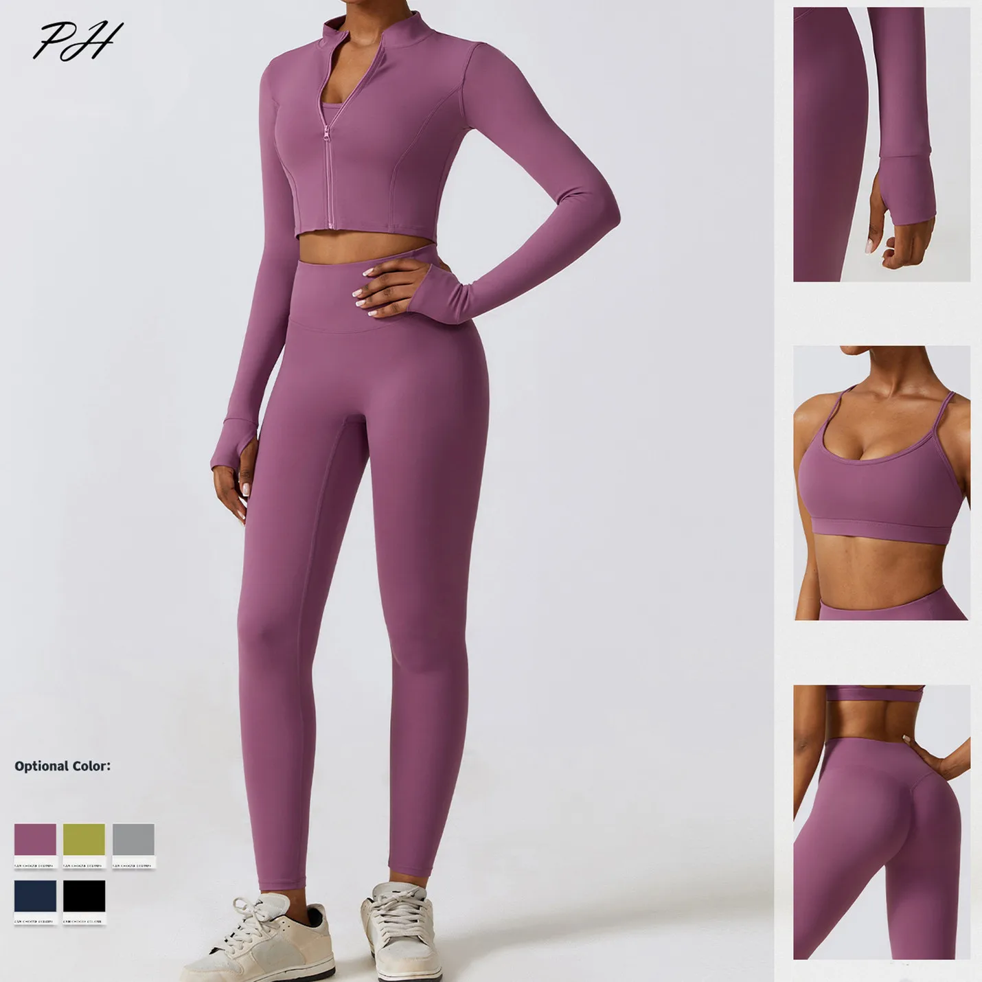 2/3Pcs Yoga Set Women Tracksuit Workout Sportswear Fitness Long Sleeve Jacket Top Leggings Running Sports Suits 2023 Autumn