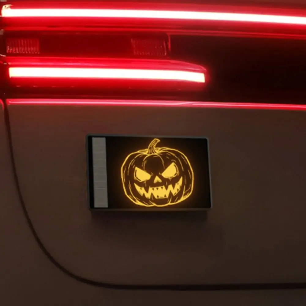 Solar Powered Car Neon Lights Adhesive Scary Expression Warning LED Car Window Lights Colorful Wireless