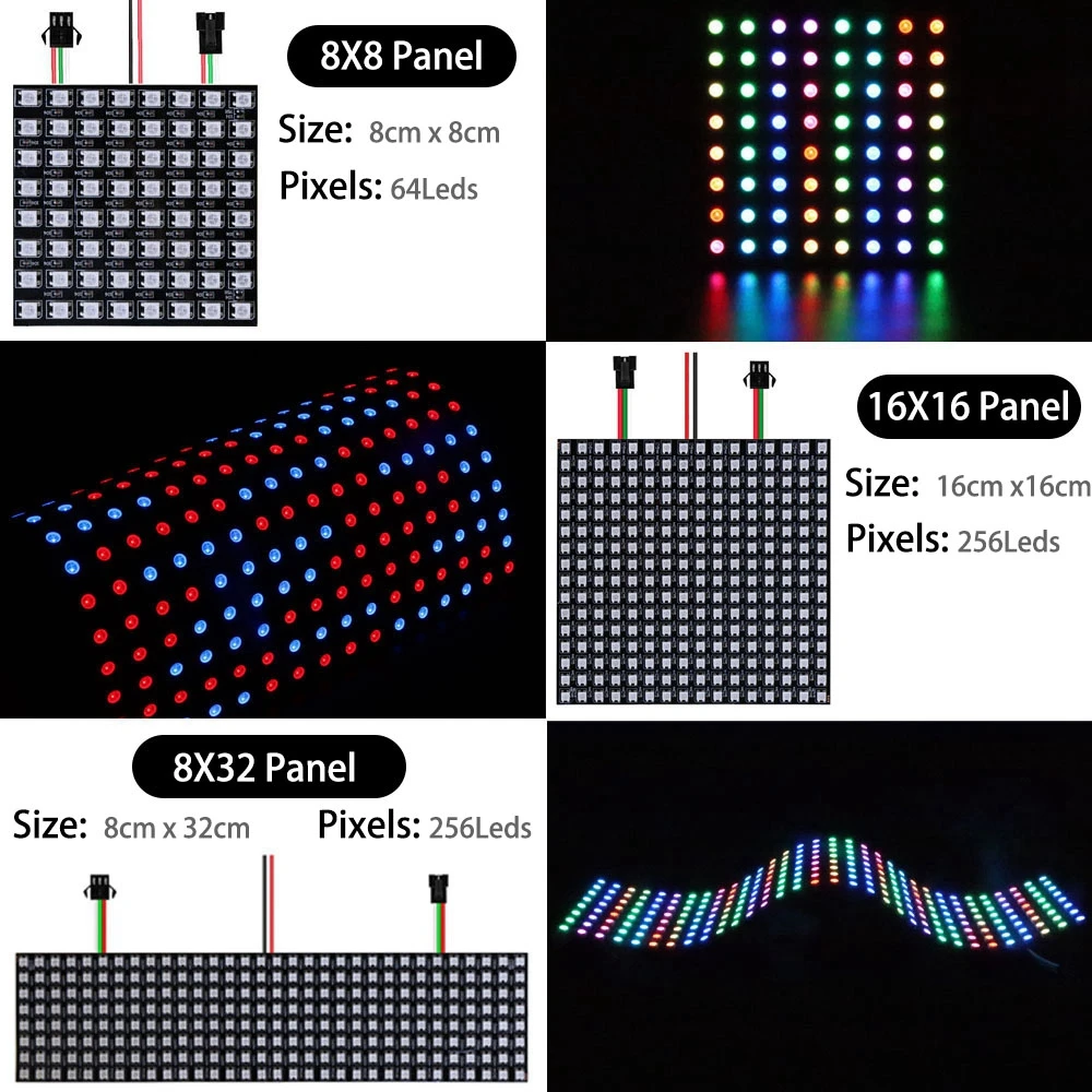 1 ~ 2PCS WS2812B 8X8 16X16 8X32 LED Pixel Panel Flexible Matrix Bildschirm WS2812 RGB Led Modul Individuell adressierbare IC DC5V