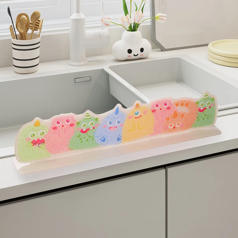 Cute Cat Kitchen Sink Splash Guard Acrylic Water Baffle Anti-splash Strip view 4