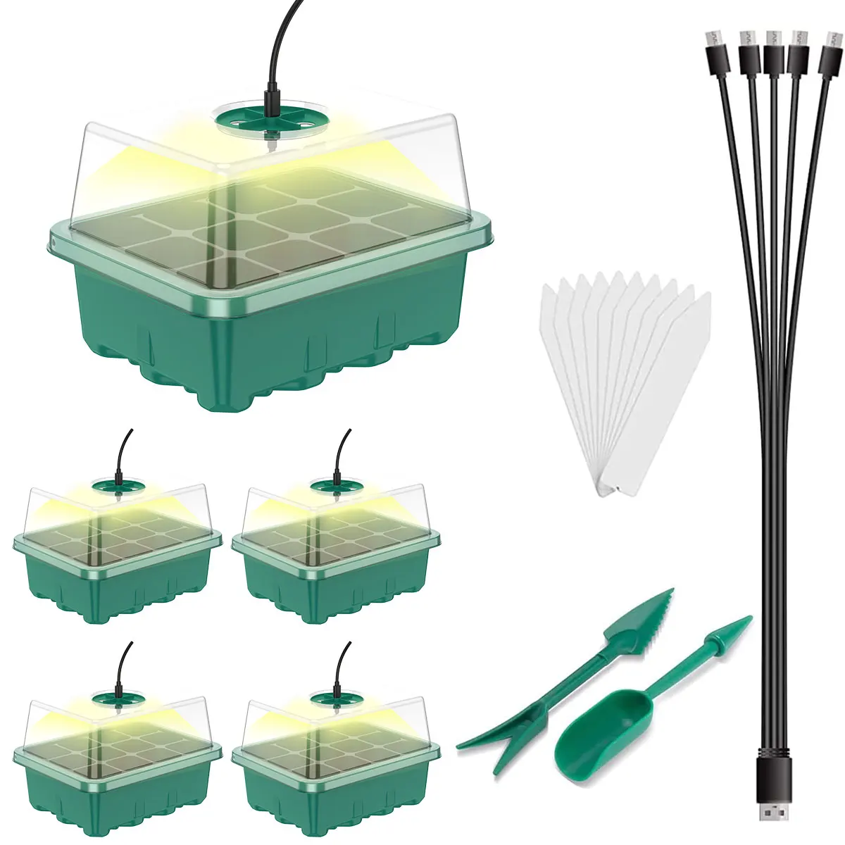 Imagem -02 - Conjunto de Bandeja de Partida Semente Starter Kit com Crescer Luz Mini Bandejas de Mudas com Umidade Ventilada Cúpulas Estufa Reutilizável 18 Peças