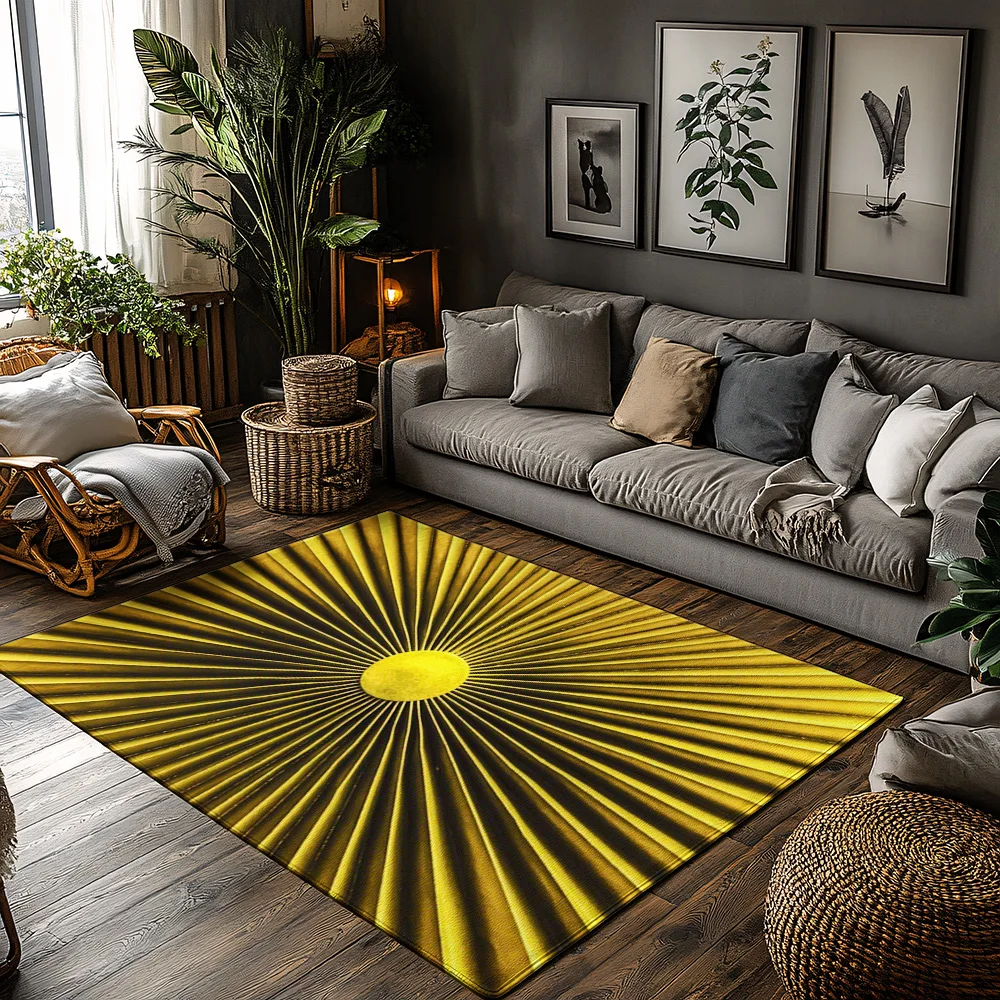 

Tuniu Golden Sunburst Geometric Rug, Modern Non-Slip Floor Mat for Living Room Bedroom Kitchen Decor