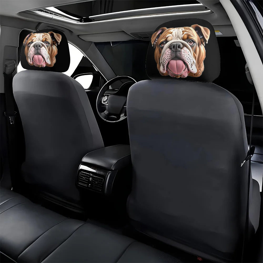 2pcs Cute Bulldog Print Headrest Covers/Fashion Seat Protector/Washable/Easy to Install