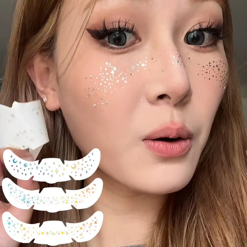 

Waterproof Glitter Star Freckles Face Tattoo Stickers 1/3Sheets Sparkle Blue Gold Temporary Tattoos Party Festival Makeup Decals