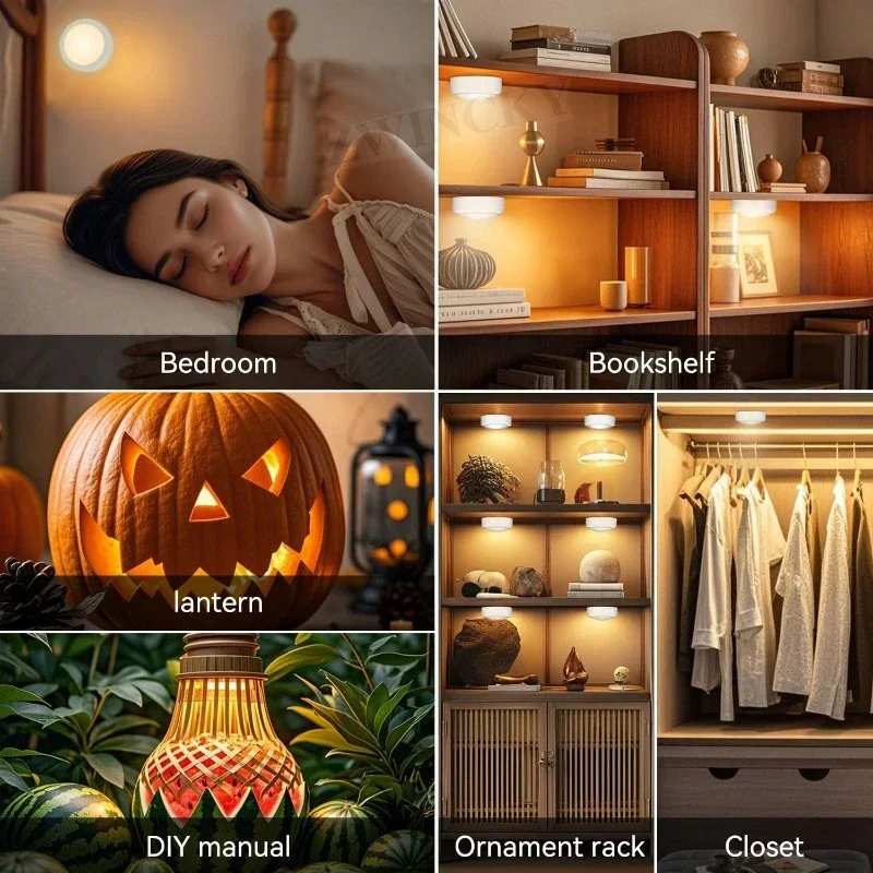 Remote Control Cabinet Lights Battery Powered Night Light Dimmable Warm/White Light Kitchen Lights Closet Aisle Stairs Lighting