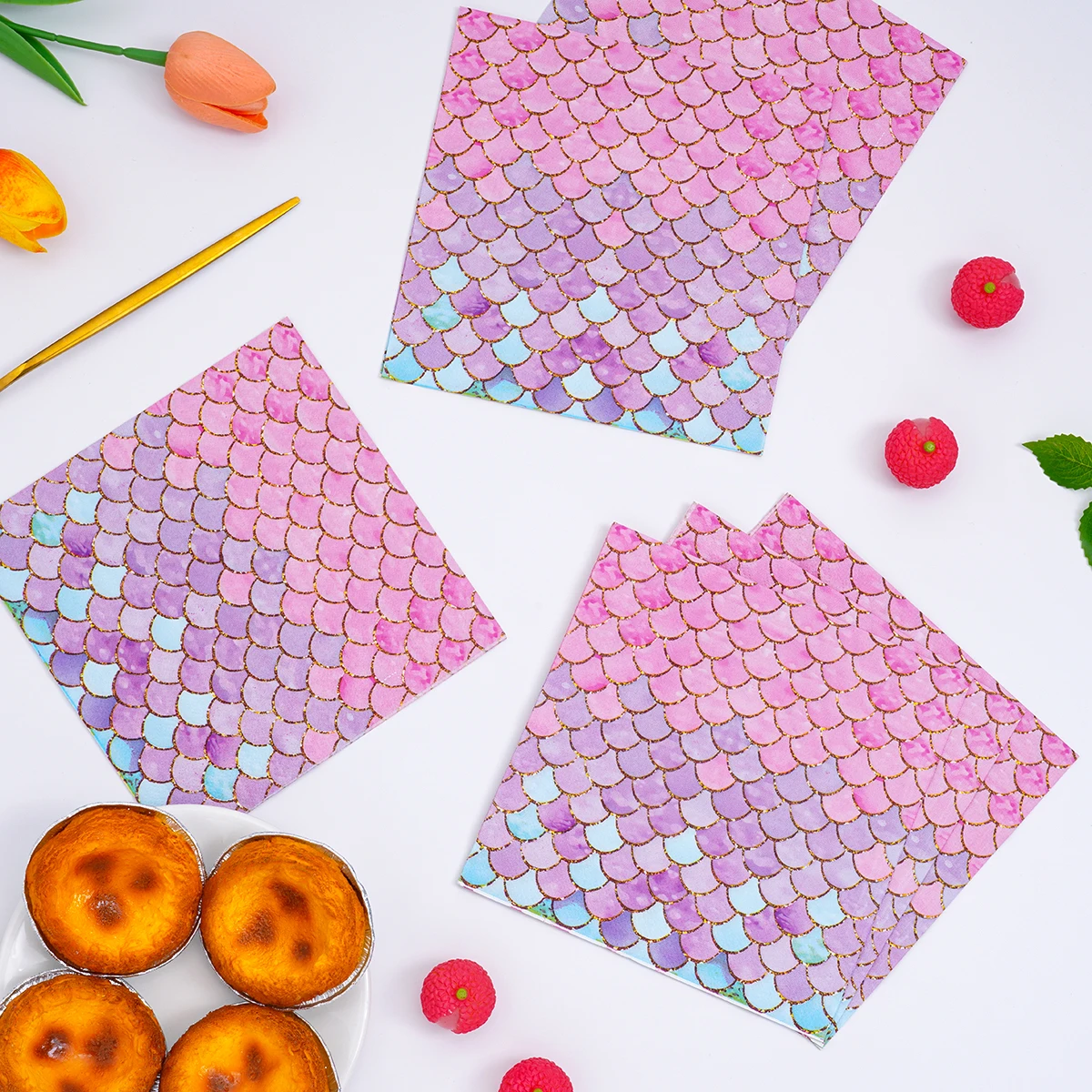 Iridescent Gold Mermaid Scale Paper Napkins Disposable Tissue Girls Under Sea Mermaid Party Table Decoration